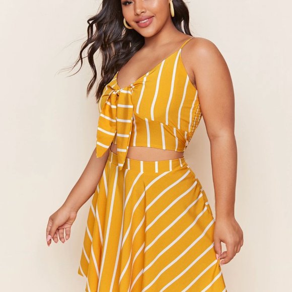 Plus Striped Self-Tie Cami Top & Skirt Set - Picture 4 of 5